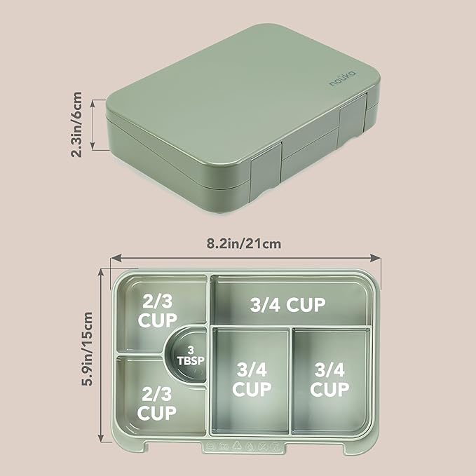 nouka Chill Bento Lunch Box | Easy to Open Latches | Spill Proof Design | 6-Compartment Removable Tray | Soft Blush