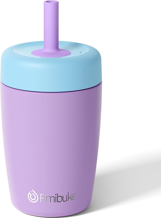 Fimibuke Kids & Toddler Cups Spill Proof, 12 OZ Insulated Sippy Cups for Toddlers Boys Girls, BPA-Free Toddler Straw Tumbler, Stainless Steel Kids Water Bottle with Twist Lids & Silicone Straw, 1 Pack