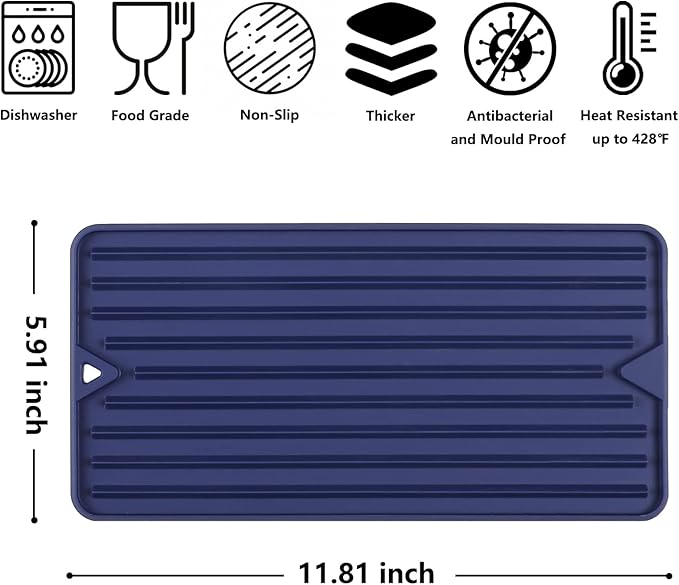 Dish Drying Mat, Mini Silicone Drying Mat for Kitchen Counter, Heat Resistant Silicone Mat for Countertop Protector, Super Thick Non-Slip Dish Drying Pad for Coffee Cup/Bottle/Glassware