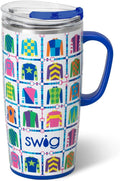 Swig Life 22oz Travel Mug, Insulated Tumbler with Handle and Lid, Travel Coffee Mug, Cup Holder Friendly, Stainless Steel 22 oz Tumbler, Reusable Insulated with Lid (Jockey Club)