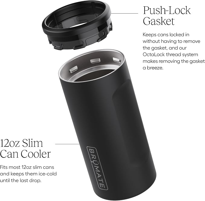 BrüMate Hopsulator Slim Can Cooler Insulated for 12oz Slim Cans | Skinny Can Insulated Stainless Steel Drink Holder for Hard Seltzer, Beer, Soda, and Energy Drinks (Primrose)