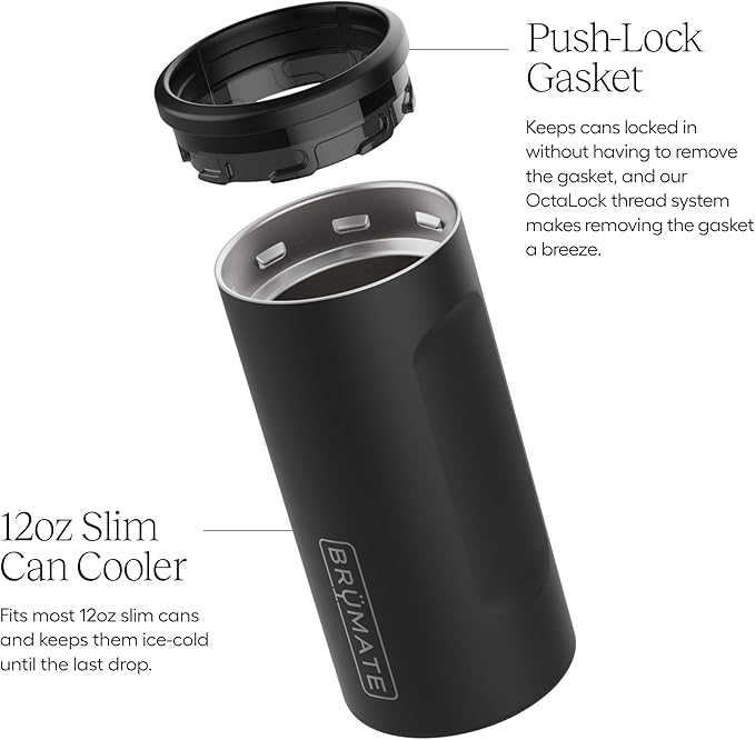 BrüMate Hopsulator Slim Can Cooler Insulated for 12oz Slim Cans | Skinny Can Insulated Stainless Steel Drink Holder for Hard Seltzer, Beer, Soda, and Energy Drinks (Prickly Pear)