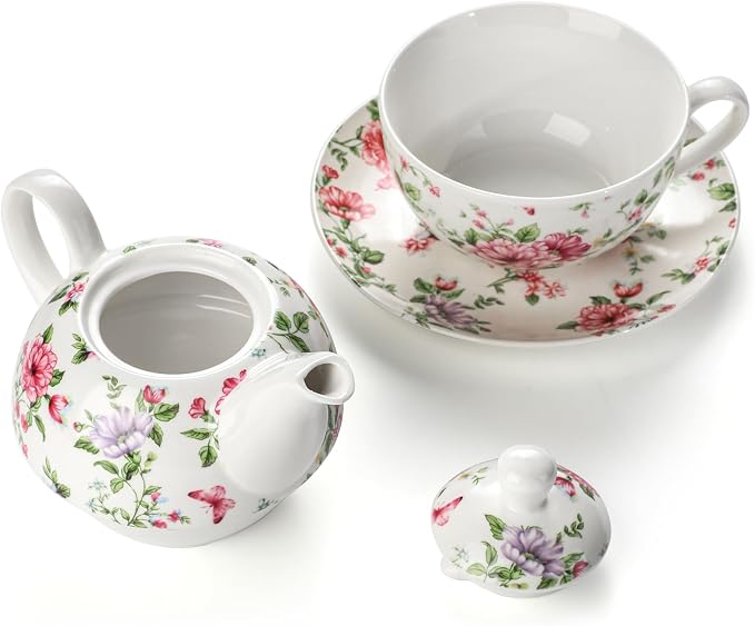 Tea Cup Set Ceramic Including 1 Teapot with lid 1 Tea Cup with 1 Sauser (C1)
