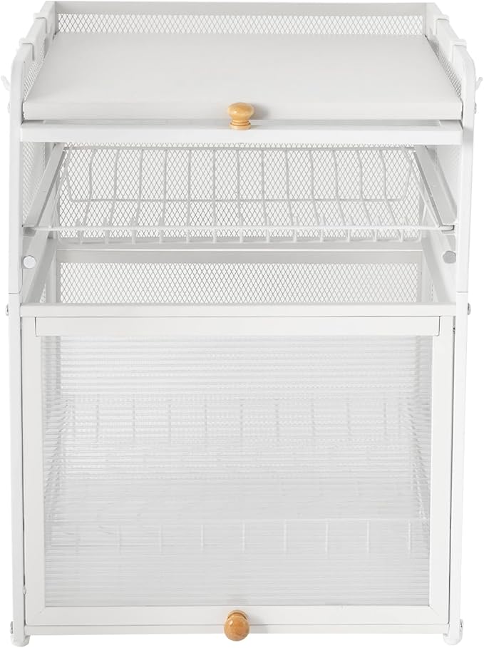 3 Tier Dish Drying Rack，Over Sink Dish Drying Rack with Side Hooks Flipped Cabinet Door Design Pull-Out Drain Tray 22.04Lbs Strong Load-Bearing Capacity Dish Racks for Kitchen Counter