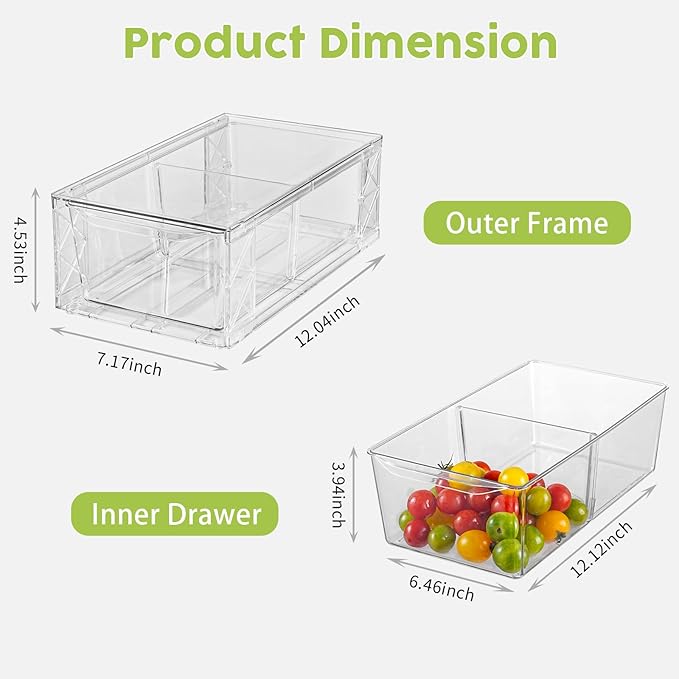 4 Pack Acrylic Storage Drawers, Clear Stackable Storage Drawers, Acrylic Organizers Drawers for Under Sink, Pantry, Bathroom, AcrylicStorage Containers for Makeup Organizers Cosmetic Display, Medium