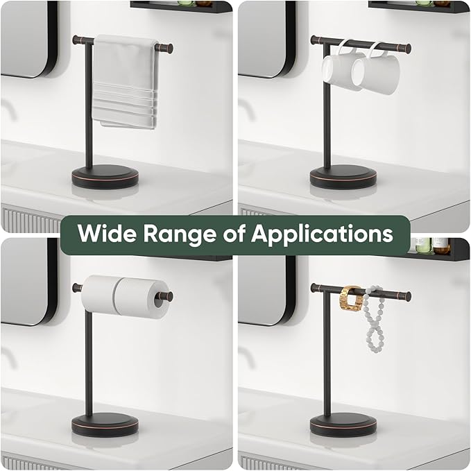 Hoimpro 13" Oil Rubbed Bronze Stand Hand Towel Holder Bathroom Kitchen Countertop Towel Rack Towel Bar Ring Free Standing Counter T Bath Accessories Freestanding Vanity Sink Hardware Stainless Steel