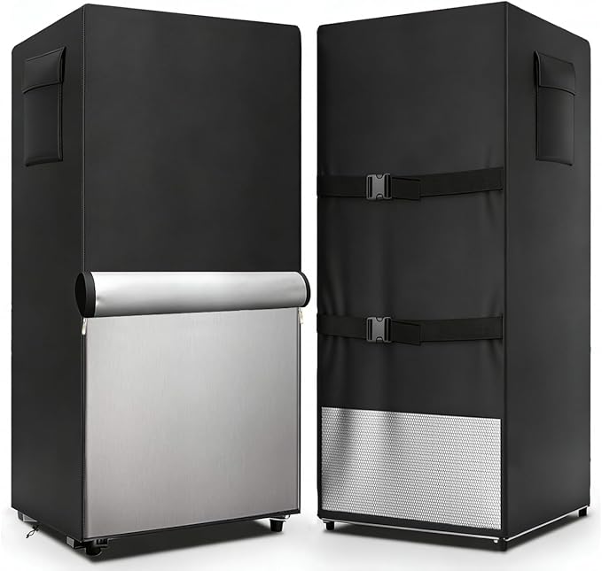 Outdoor Refrigerator Cover,600D Heavy Duty 100% Waterproof Upright Freezer Cover,Outside Stand Up Fridge Covers.Front Can Be Rolled-Up by Zippers.(Black,33" W x 33" D x 67" H)