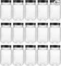 novelinks 16 oz Clear Plastic Jars with Lids, Refillable 16oz Mason Jars with Lids & Storage Containers for Kitchen & Household Use (15 Pack,Black)