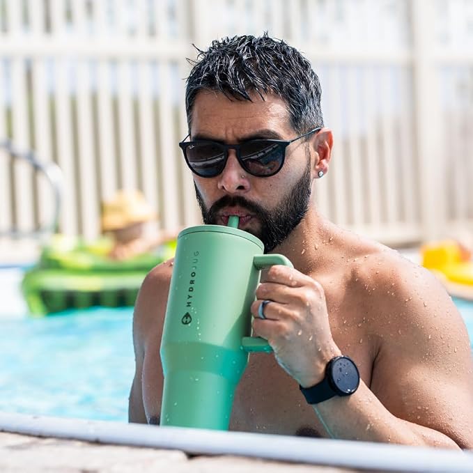 HydroJug Traveler 40oz, Insulated Tumbler with Handle & Straw, Sage
