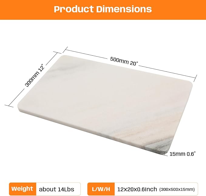 White Marble Cutting Board, 12x20 Inch Large Marble Pastry Board, Stone Slab With Non-Slip Feets-Wedding Gift, Housewarming Gifts, Pack of 1 Piece