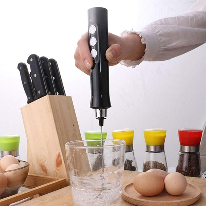 Electric Milk Frother Handheld, Automatic Egg Beater and Milk Shaker, 3 Speed with USB Charging, Includes Double Layer Frother Head, Mixing Head and Egg Beater