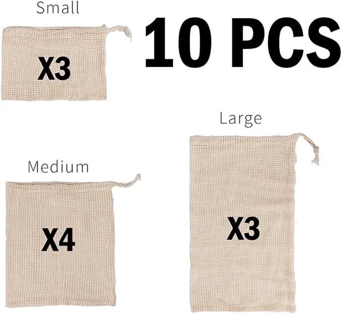 Mesh Produce Bags Reusable Produce Bags Set Eco Bag Cotton Mesh Vegetable For Fruit Storage Shopping(3S 4M 3L)