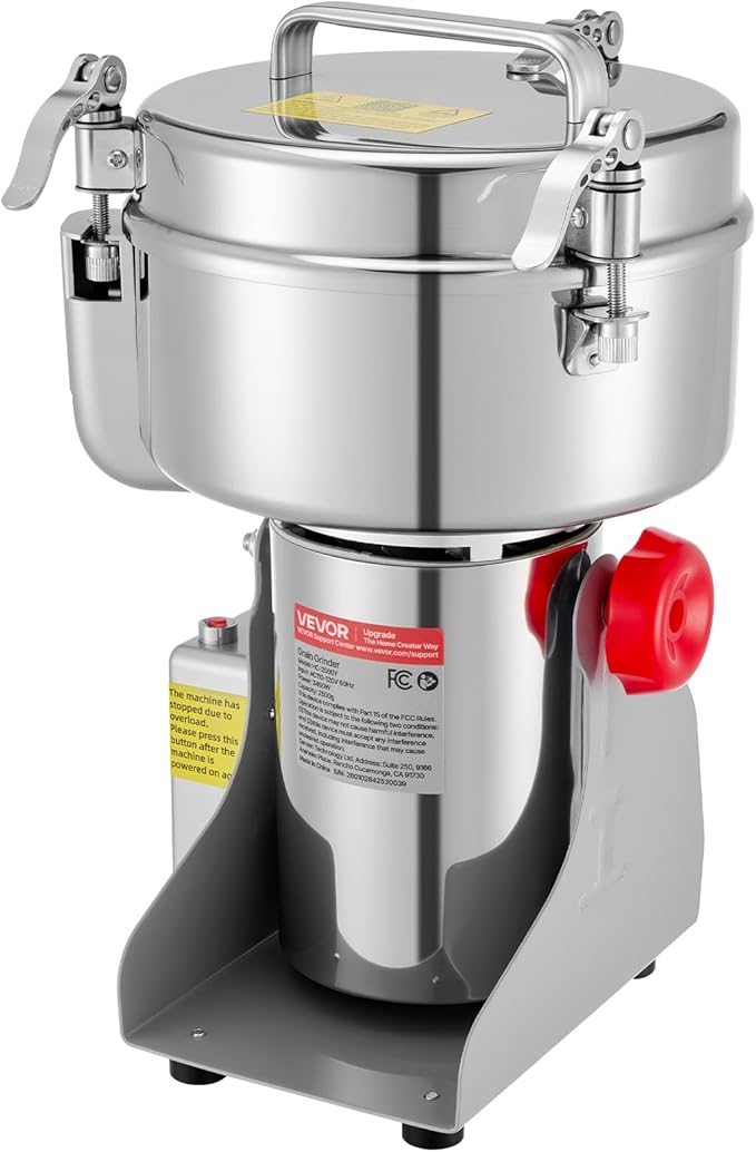 VEVOR 2500g Electric Grain Mill Grinder, High Speed 3400W Commercial Spice Grinders, Stainless Steel Pulverizer Powder Machine, for Dry Grains Spices Cereals Coffee Corn Pepper, Swing Type