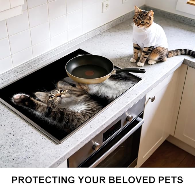 Stove Top Cover for Electric Stove 28.4 x 20.5 Inch Non Slip Stove Mat Oil Proof Two Kittens Glass Cooktop Protector Kitchen Counter Mat