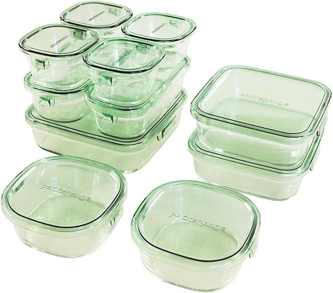 iwaki PS-PRN-11G Heat-resistant Glass Storage Containers, Green, Set of 11, Pack & Range