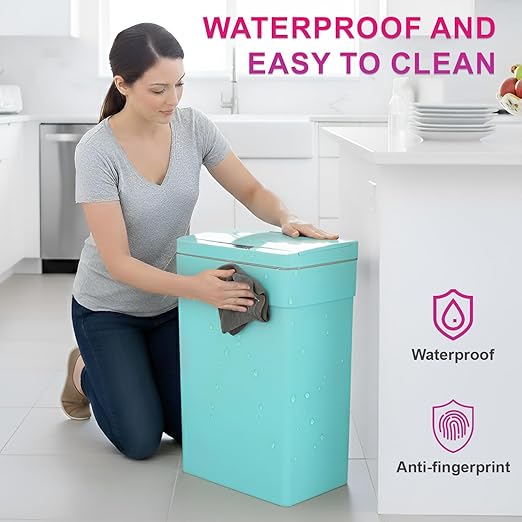 PayLessHere 13 Gallon 50 L Trash Can with Lid Plastic Kitchen Trash Bin Automatic Touch Free Motion Sensor Trash Can (4, Blue)
