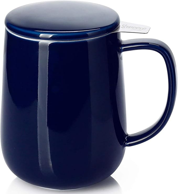 Sweese 20oz Porcelain Teacup with Infuser and Lid, Large Tea Mug for Loose Tea - Microwave and Dishwasher Safe, Insulated, Modern Design for Tea Lovers