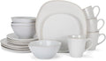 Elanze Designs 16-Piece Modern Luxury Chic Smooth Vintage Handmade Shape High Gloss Ceramic Stoneware Square Plate Mug & Bowl Kitchen Dinnerware 16 Piece Set - Service for 4, White