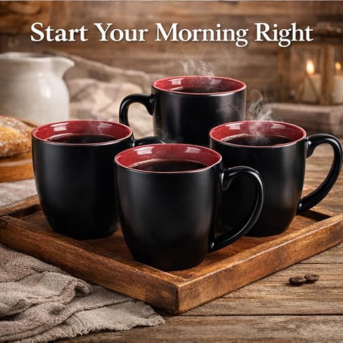 GBhome 16oz Coffee Mugs Set of 6, Large Ceramic Coffee Mugs for Man, Woman, Dad, Mom, Modern Coffee Mugs Set with handle for Tea/Latte/Cappuccino/Milk/Cocoa. Dishwasher&Microwave Safe,Red