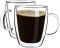 YUNCANG Double Wall Insulated Coffee Mugs, 16 Ounces - Clear Glass, Cappuccino & Latte Cups, Heat Resistant
