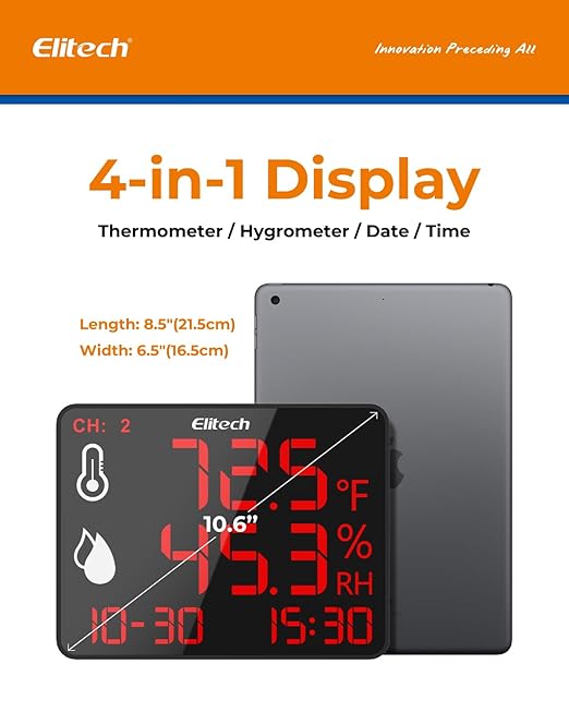 Elitech Wireless Hygrometer Thermometer Reusable Temperature Recorder Data Logger Temperature Humidity with Large Screen Data Storage Export, DR-230W-THE with External Temperature and Humidity Sensor