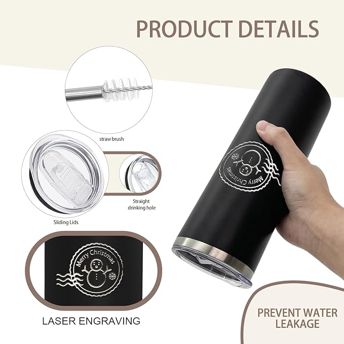 YOUKE OLA 16 Pack Stainless Steel Skinny Tumblers Bulk Straight Double Wall Powder Coated Insulated Tumbler with Lid and Straw for Laser Engrave, DIY Gift, 20oz Black