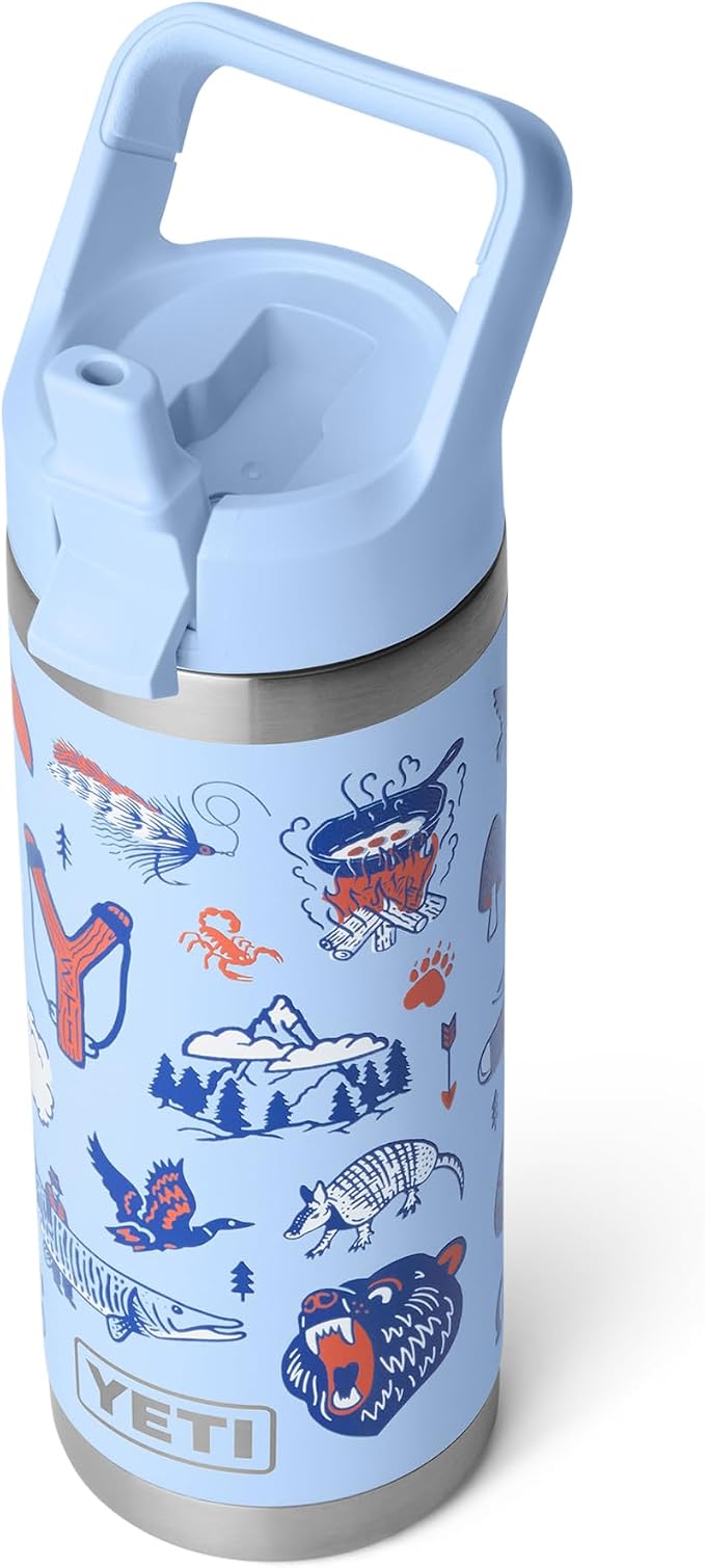 YETI Rambler 18 oz Bottle, Vacuum Insulated, Stainless Steel with Color Matching Straw Cap, Big Sky Summer Camp