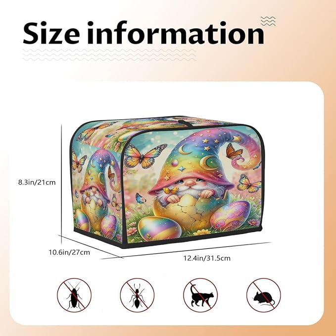 Happy Easter Eggs Gnome Toaster Cover 4 Slice Dust and Fingerprint Protection Toaster Bread Maker Covers Washable Kitchen Small Appliance Covers for Kitchen Accessories Decor Bakeware Women Gift