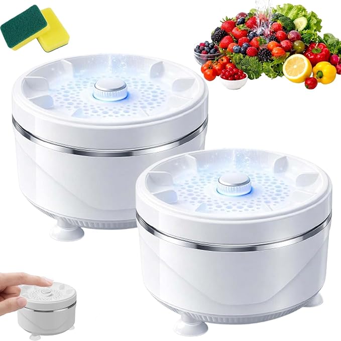 2026 Upgraded Fruit And Vegetable Washing Machine,Titanium Electrolysis Produce Cleaner,Ipx7 Waterproof Cordless Device For Berries & Meat For Fruits, Vegetable & More (2PCS)