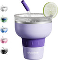 16 oz Cocktail Tumbler with Lid and Straw - Stainless Steel Insulated Margarita Tumbler - 320° Sippable Stemless Wine Cup for Party | Purple