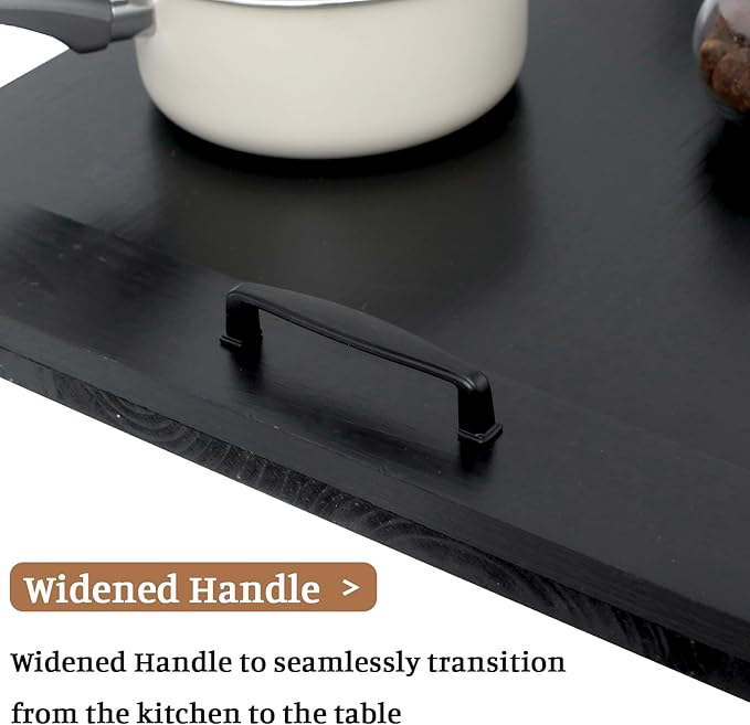 SwallowLiving Wood Noodle Board Stove Cover with Handles, Wooden Stovetop Cover Board for Gas Stove and Electric Stove Top,Kitchen Sink Cover for Counter Space, Cutting Board, Black
