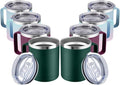 MEWAY 12oz Coffee Mug With Handle 2 Pack Bulk,Stainless Steel Insulated Travel Tumblers With Sliding Lid,Double Wall Vacuum Camping Cup for Hot & Cold Drinks Tea (Forest Green&Plum,Set of 8)