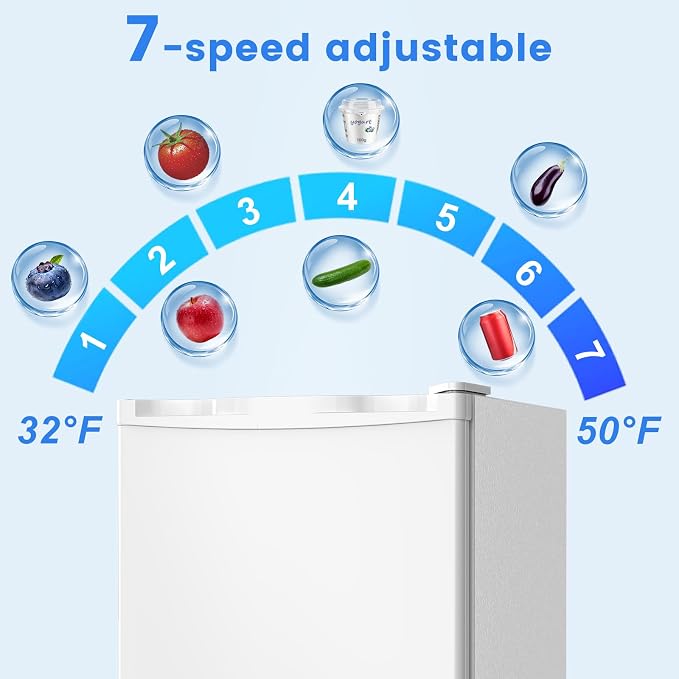 Antarctic Star Mini Fridge, Rated 1.6 cu.ft, Small Upright Refrigerator with Removable Shelves, 7 Adjustable Thermostat, Low Noise for Bedroom/Apartment/Office,White