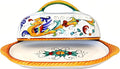Deruta Italy Raffaellesco Butter Dish | 1 Piece 8.5 x 4 x 4.5 Inch| Handcrafted & Handpainted Italian Ceramics | Authentic Pottery Handmade Kitchen Container Display Renaissance Art Home Decor Gift