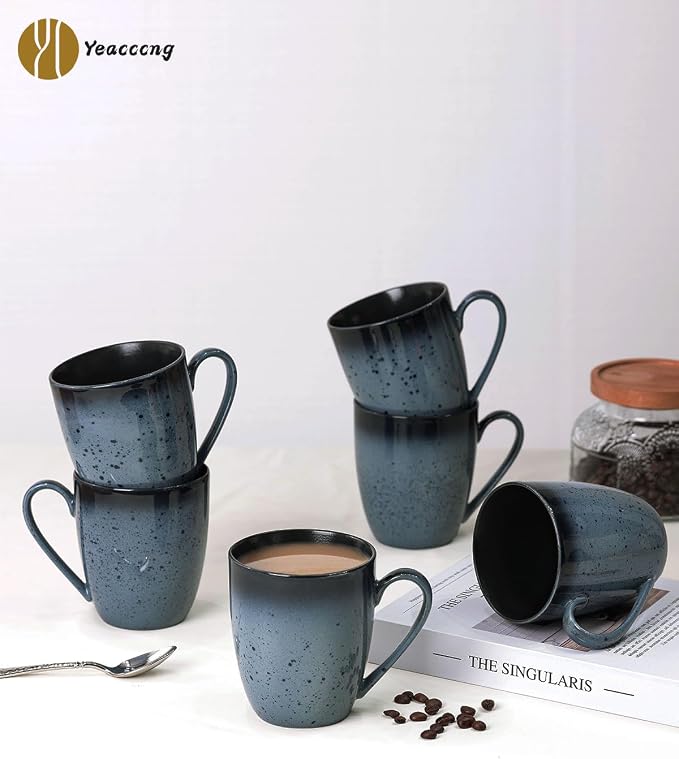Yeacccng Modern Minimalist Coffee Mugs Set of 6, Cappuccino Cups Set, 16 Oz Unique Kiln-Changing Glaze Ceramic Latte Mugs for Coffee, Tea, Milk, Cocoa, Latte, Cappuccino, Dishwasher & Microwave Safe