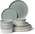 Pokini Dinnerware Sets for 4, Ceramic Plates and Bowls Set, Modern Artisan Dish Set, Microwave & Dishwasher Safe Dishware Set, Chip & Scratch Resistant Dinner Sets, Gradient Green