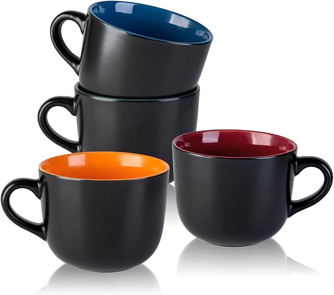 AmorArc 24 oz Soup Mugs with Handles, Jumbo Ceramic Bowls Mugs Set with handles for Coffee Cereal Cappuccino Snacks, Microwave&Dishwasher safe Soup Cups for Meal-Multicolor