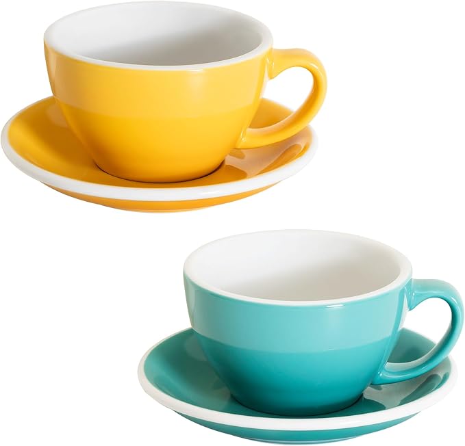 Loveramics 2 Set x 10 oz Latte Art Cup and Saucer (Teal + Yellow)
