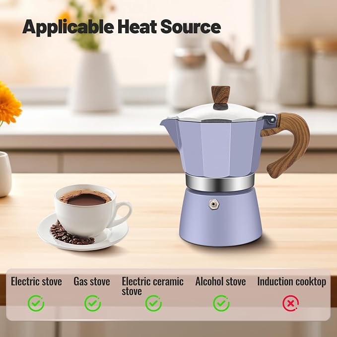 12 Cup Aluminum Moka Pot Classic Stovetop Espresso Coffee Maker 600ml 20oz Coffeemaker Percolator Mocha Pot Greca Coffee Maker Cafe Makers for Italian and Cuban Café Brewing Purple