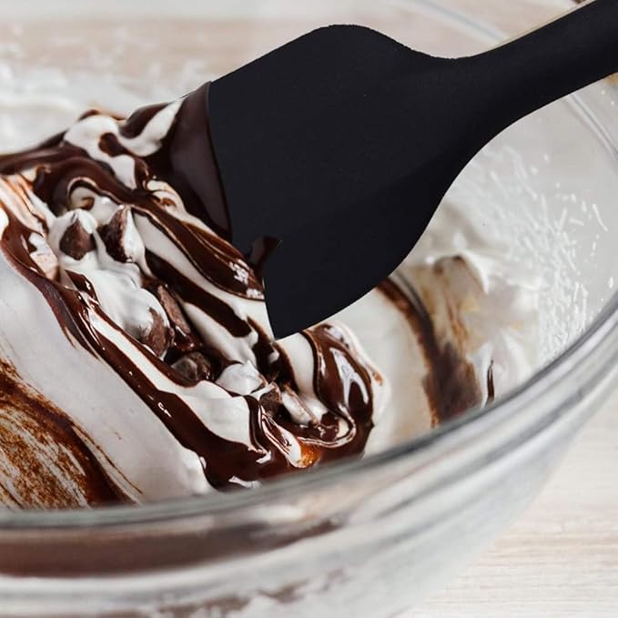 Spatulas Set of 6, Food Grade Silicone Spatulas Rubber Heat Resistant, Stainless Steel Core, Kitchen Utensils Nonstick for for Cooking, Baking and Mixing (Black)