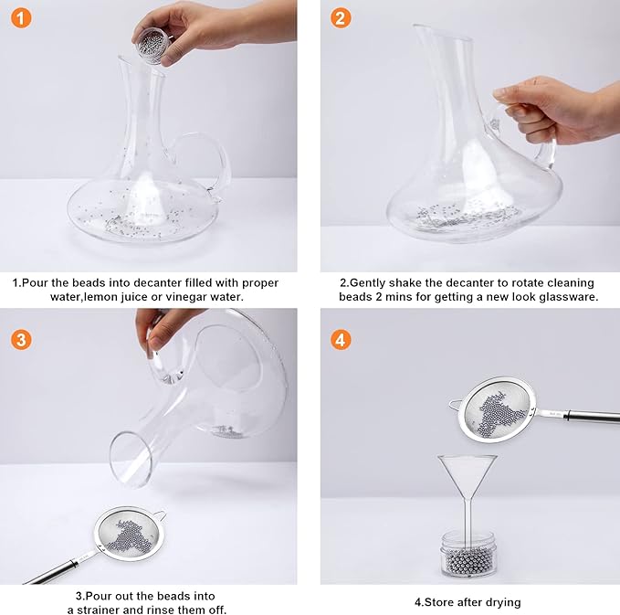 1500 PCS Metal Cleaning Beads Reusable Decanter Beads for Glass Bottles, 304 Stainless Steel Water Bottle Cleaner Balls 3mm Wine Glass Cleaning Beads for Decanters Vases Carafes, Wine Accessories