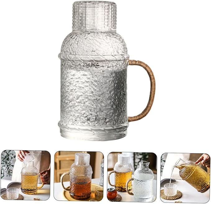 Luxshiny 1set Thickened Glass Water Pitcher Lid High-temperature Resistant Water Kettle for Home Office Elegant Design for Beverages and Tea Storage