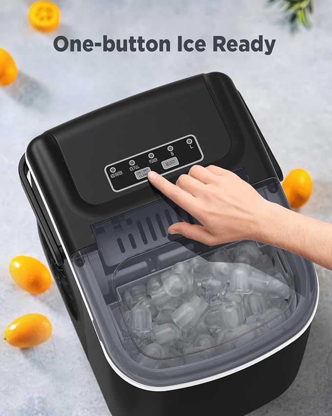 Ice Maker Countertop, Portable Ice Machine Ready in 6 Minutes with 9 Cubes 26LBS in 24H, Self-Cleaning with Ice Scoop and Basket, Two Sizes of Bullet Ice for Home Kitchen Office, Bar and Parties