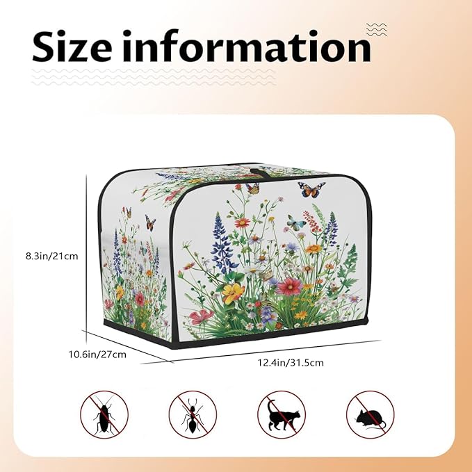 Beautiful Flowers And Grass 4 Slice Toaster Cover Dust And Fingerprint Bread Maker Cover Bakeware Protector Washable Appliance Covers Kitchen Accessories For Home Kitchen Women Gift