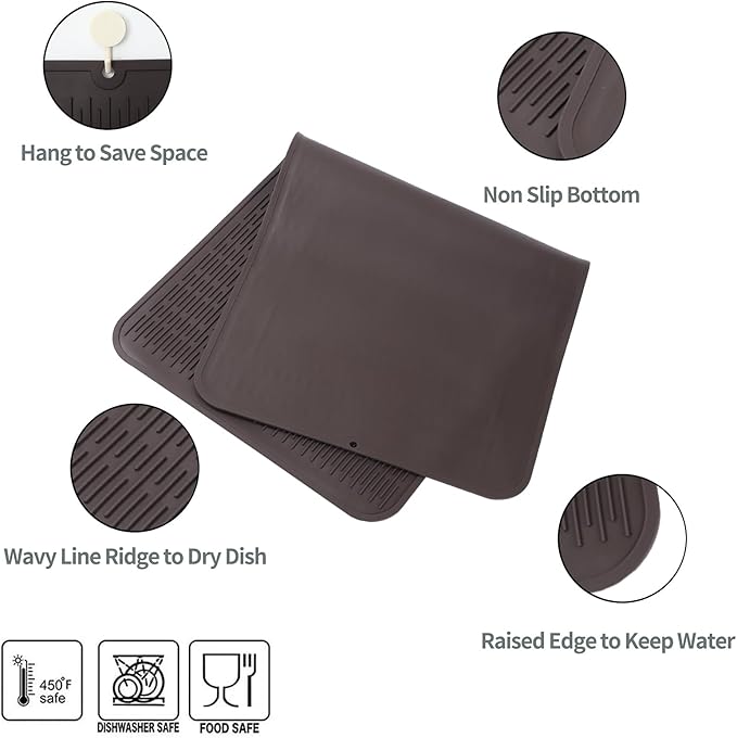 MicoYang Silicone Dish Drying Mat for Multiple Usage,Easy clean,Eco-friendly,Heat-resistant Silicone Mat for Kitchen Counter or Sink,Refrigerator or Drawer Liner Coffee 5XL 36inches x 18inches