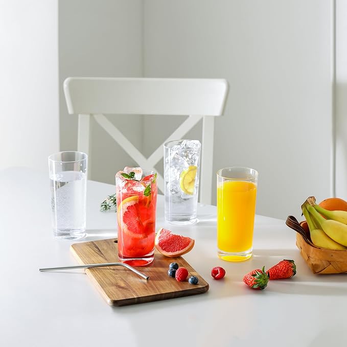 Highball Glasses Set of 8, 16oz Tall Drinking Glasses, Water Glass for Kitchen, Tom Collins Glasses, Mojito Glass Cups, Cocktail Glasses for Bar Glassware