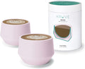 KRUVE Porcelain Latte Coffee Cups, Double Walled Insulated, Spherical Design for Latte Art, 8.5oz (Pink, Set of Two)