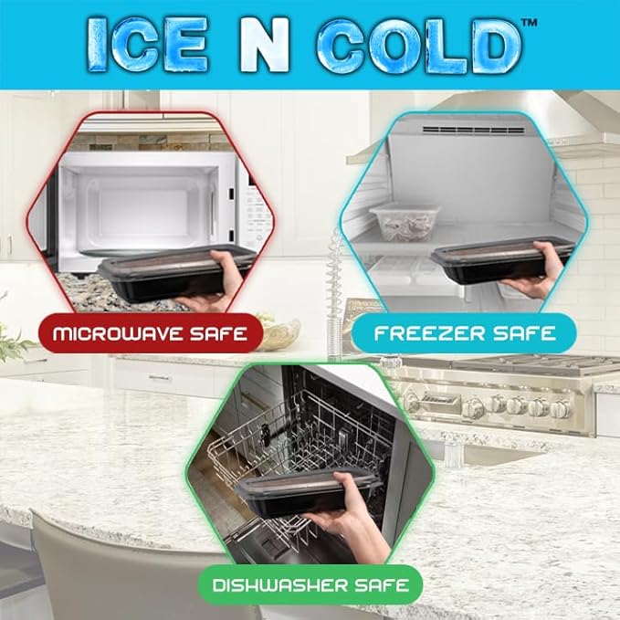 ICE N COLD Reusable To-Go Food Meal Prep Storage Containers with Leak Proof Snap Lids 58oz | 1715ml | 150-Pack