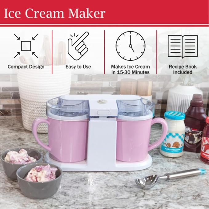 Ice Cream Maker - 1QT Ice Cream Machine for Sorbet, Gelato, Frozen Yogurt and More - Kitchen Appliances and Gadgets by Classic Cuisine (Pink)
