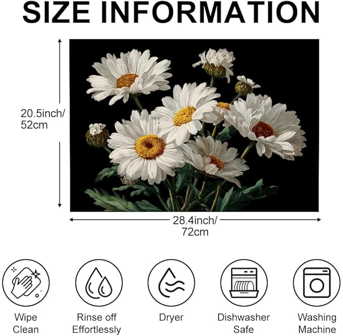 Stove Top Cover for Electric Stove 28.4 x 20.5 Inch Non Slip Stove Mat Oil Proof White Daisy Glass Cooktop Protector Kitchen Counter Mat